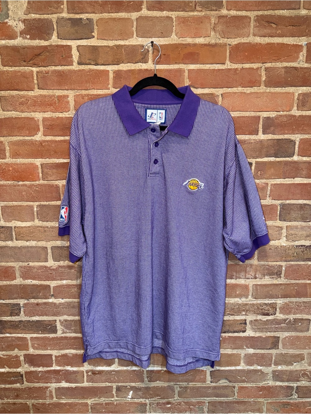 Lakers Los Angeles LogoAthletic Purple Striped Lakers Polo Official License NBA